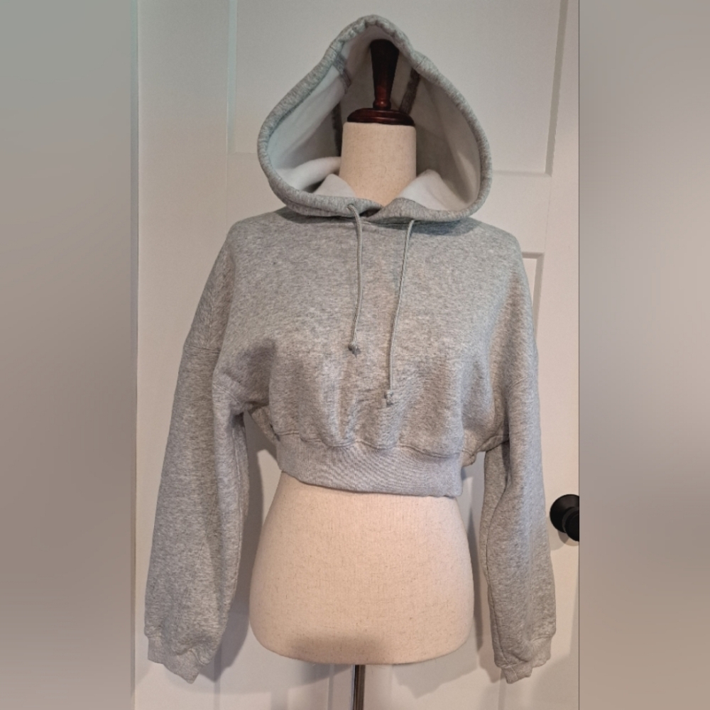 NEW Crop Drawstring Hoodie Sweatshirt (Lt. Grey) - LIT ACTIVEWEAR
